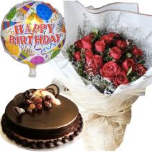 18 Red Roses, 1 kg Cake and FREE Balloon