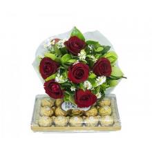 6 red roses bouquet with ferror choclates 6 red roses bouquet with ferror choclates